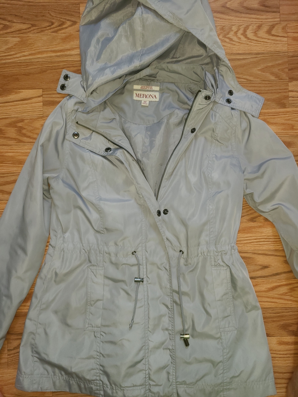 Merona Light Gray Hooded Utility Anorak Rain Coat
